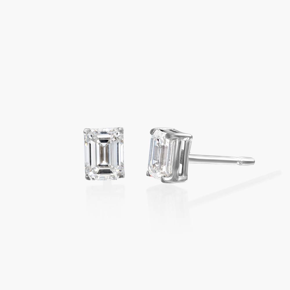 Emerald Cut Diamond Stud Earrings 0.8 CT- 14k White Solid Gold product photo