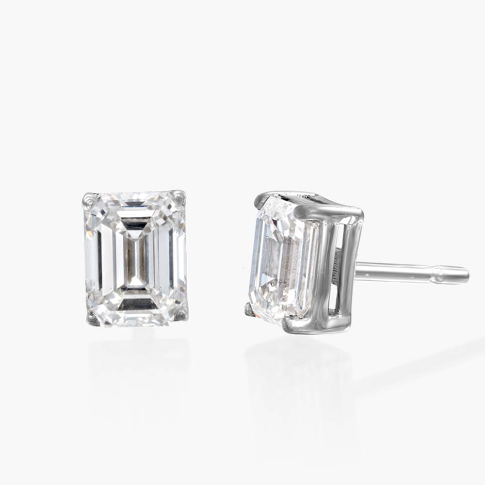 Emerald Cut Diamond Stud Earrings 2 CT- 14k White Solid Gold product photo