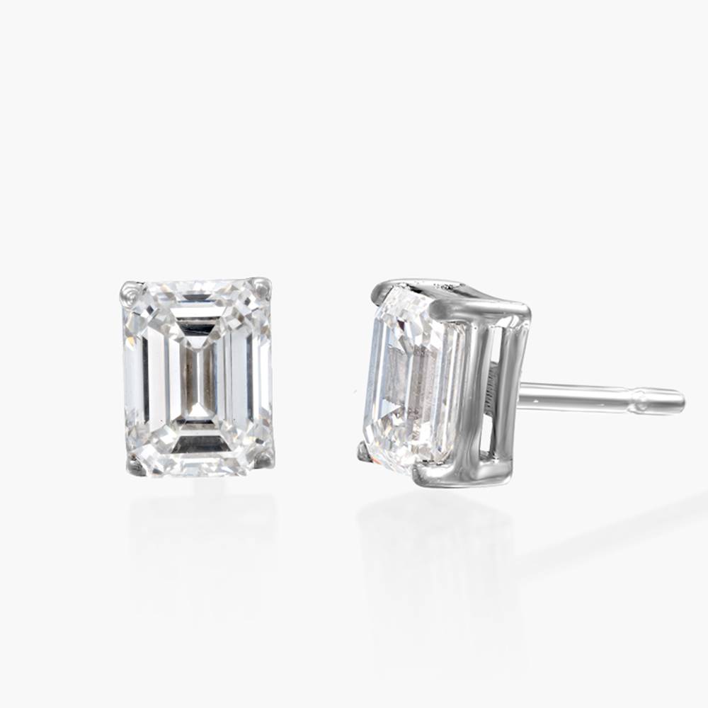 Emerald Cut Diamond Stud Earrings 2 CT- 14k White Solid Gold-2 product photo