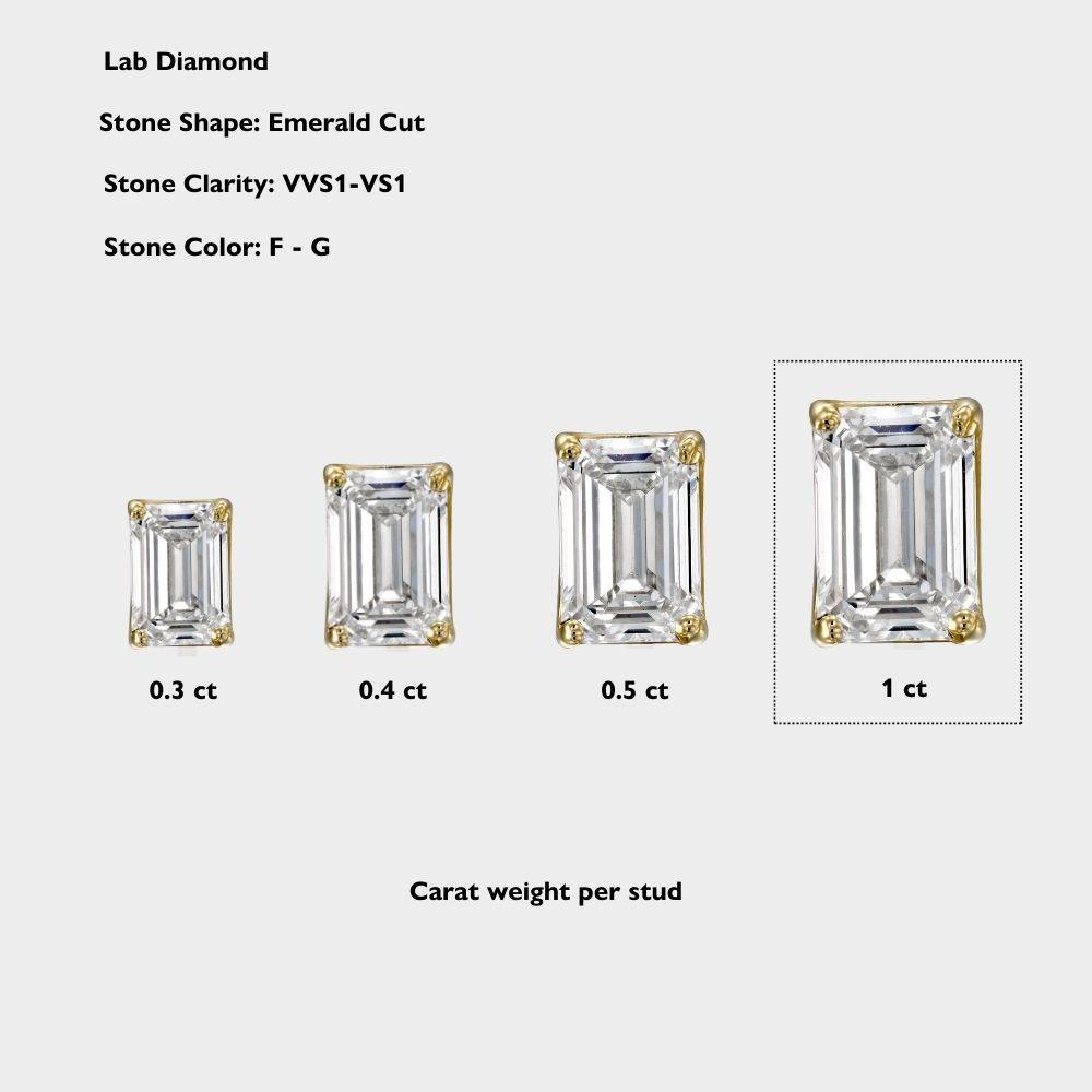 Emerald Cut Diamond Stud Earrings 2 CT- 14k Solid White Gold-3 product photo