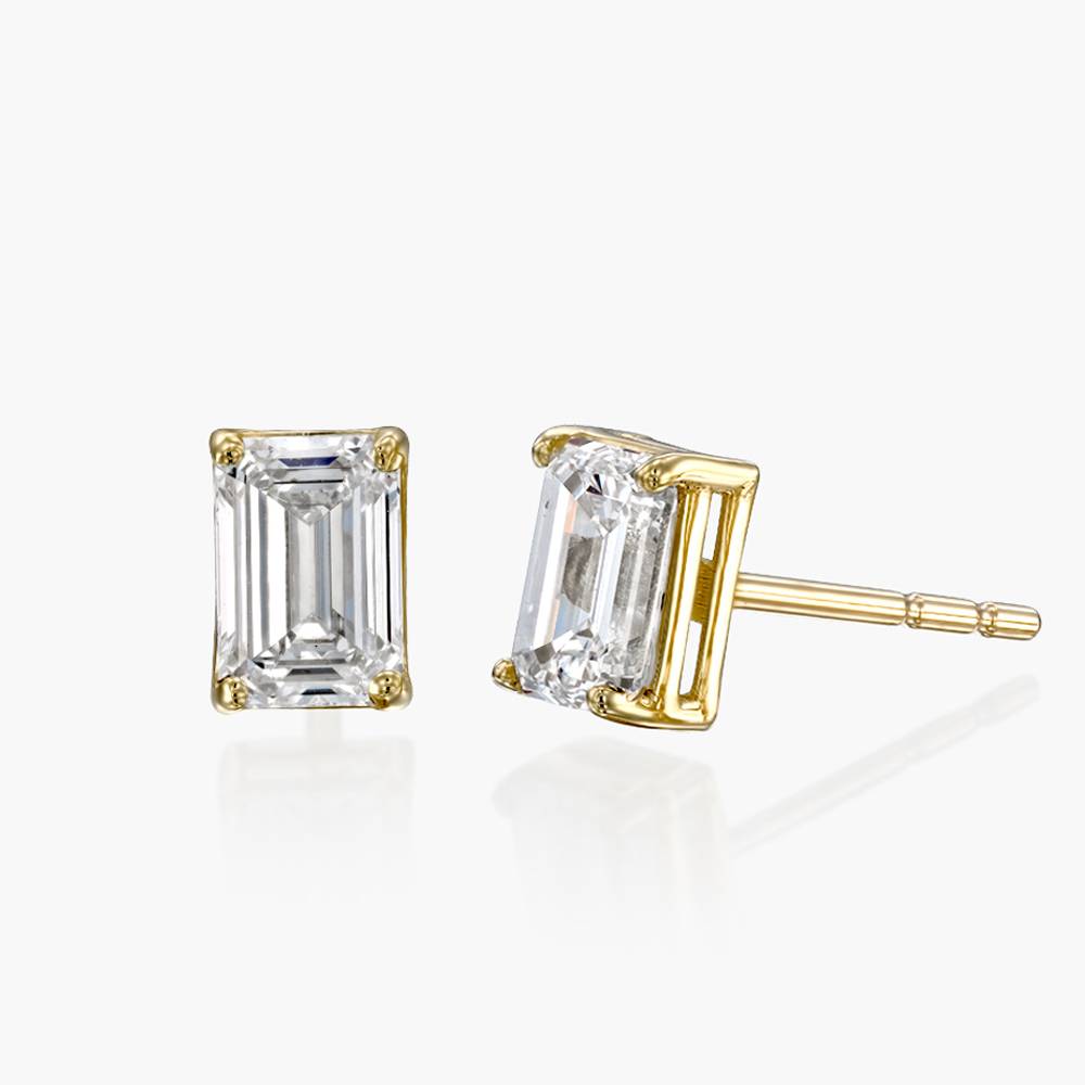 Emerald Cut Diamond Stud Earrings 2 CT- Solid Gold product photo