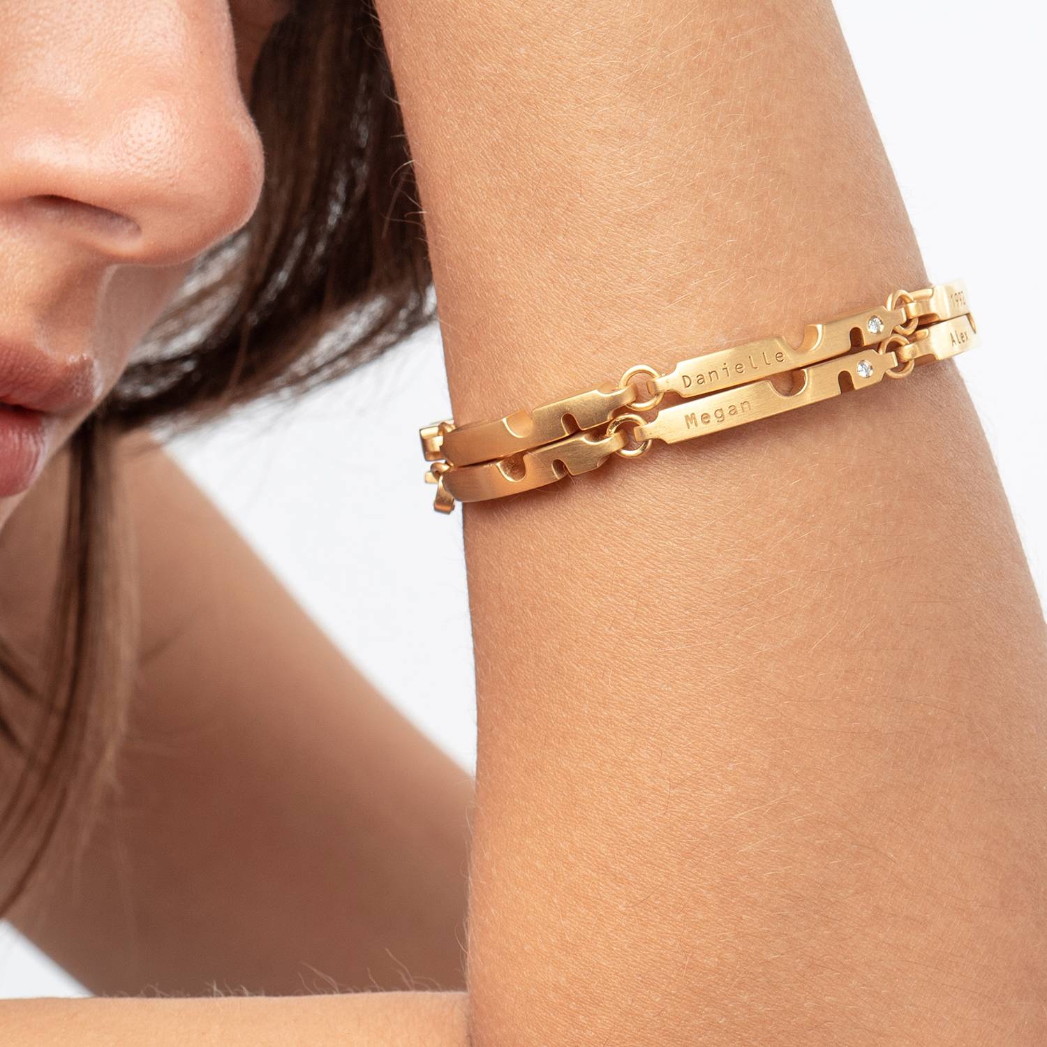 Engraved Axis Bracelet with Diamonds- Gold Vermeil-7 product photo