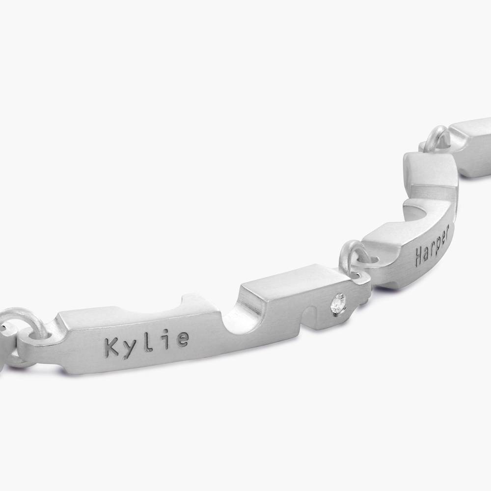 Engraved Axis Bracelet with Diamonds- Silver-3 product photo