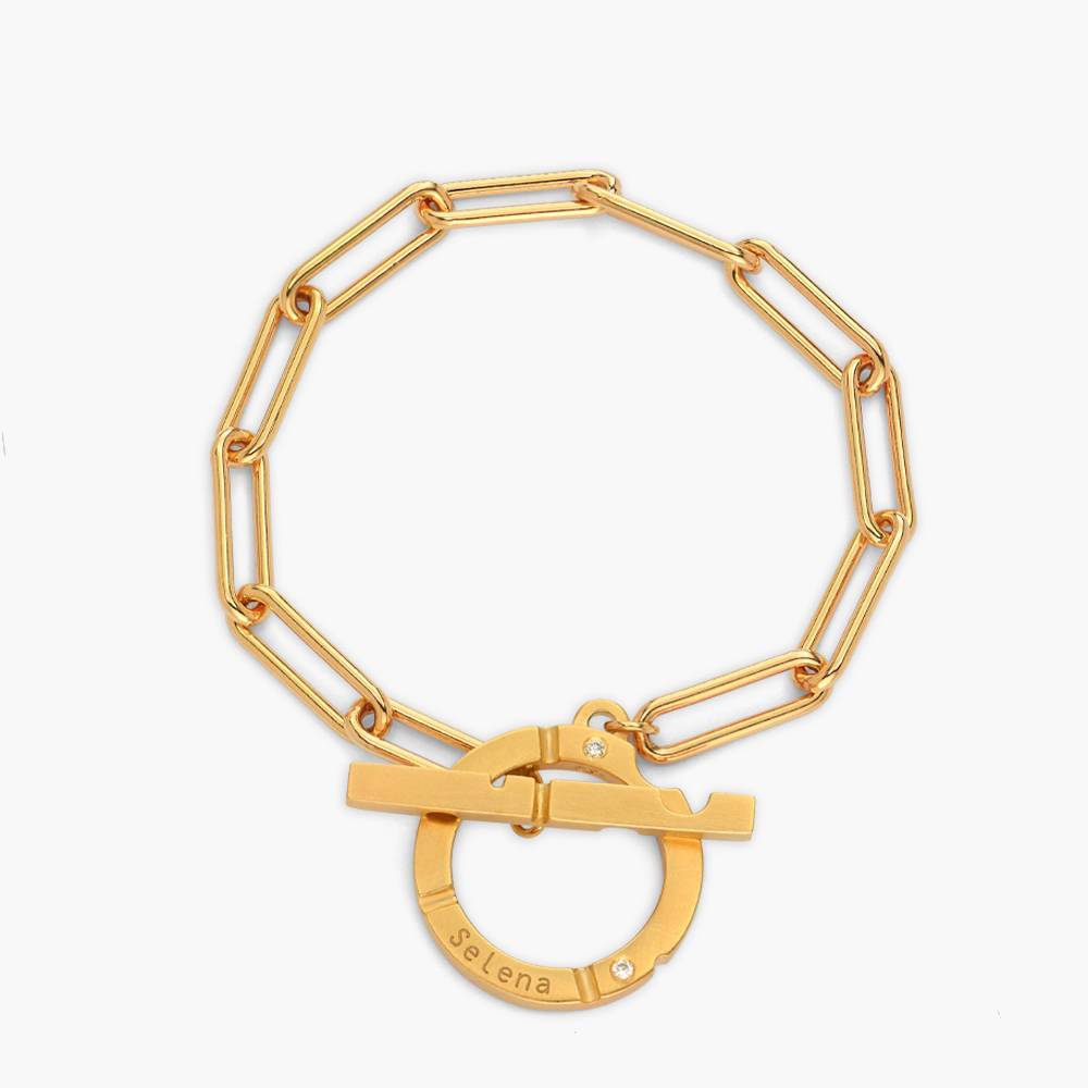 Engraved Axis T Lock Bracelet with Diamonds- Gold Vermeil-1 product photo