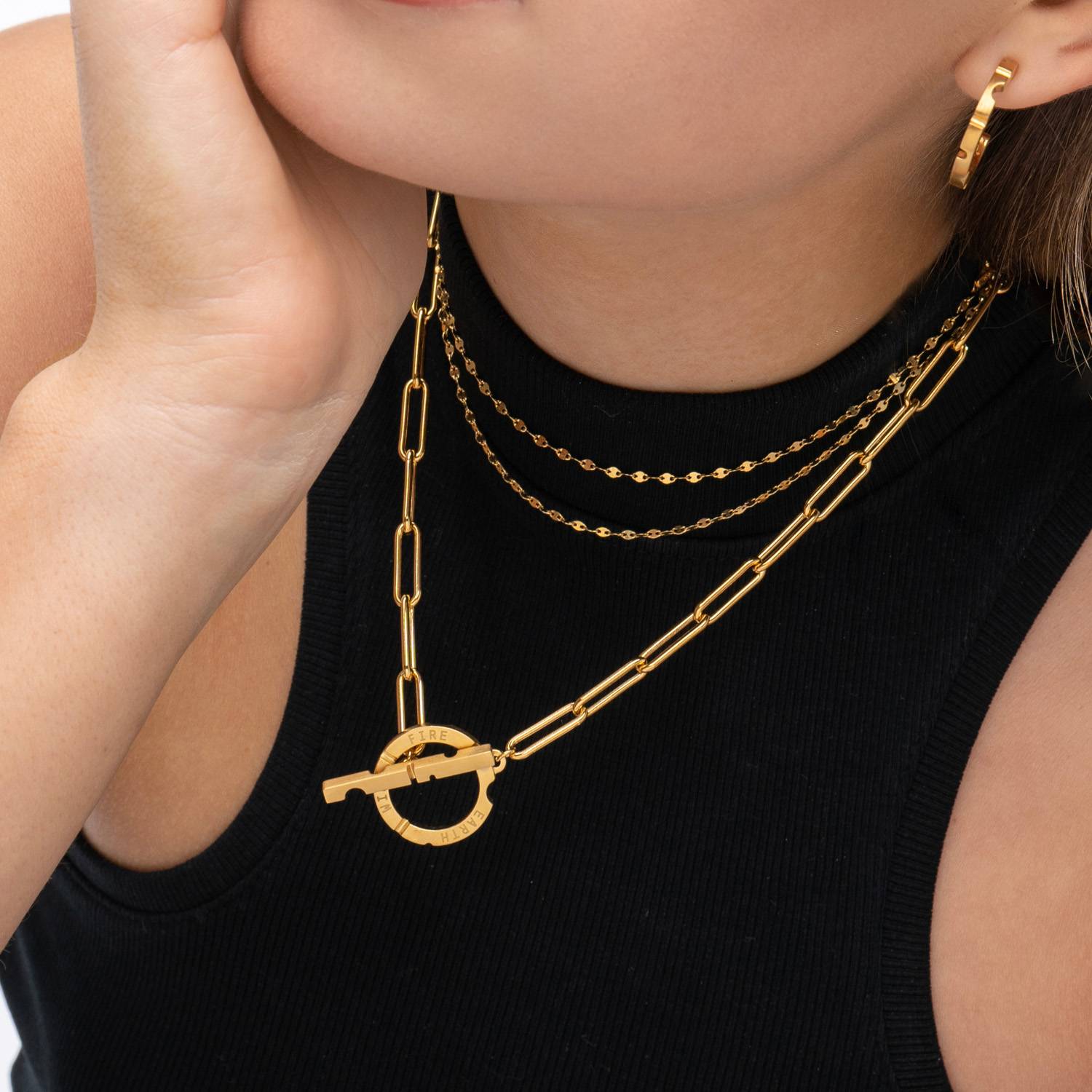 Engraved Axis T Lock Necklace- Gold Vermeil-5 product photo