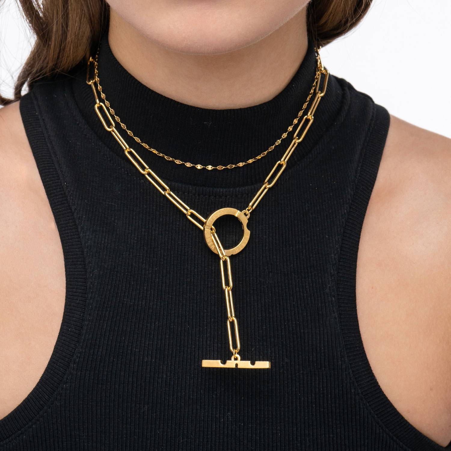 Engraved Axis T Lock Necklace- Gold Vermeil-6 product photo