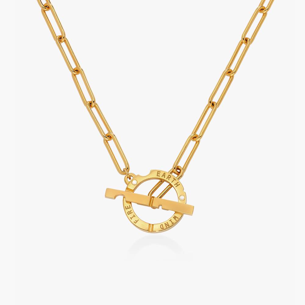 Engraved Axis T Lock Necklace with Diamonds- Gold Vermeil product photo