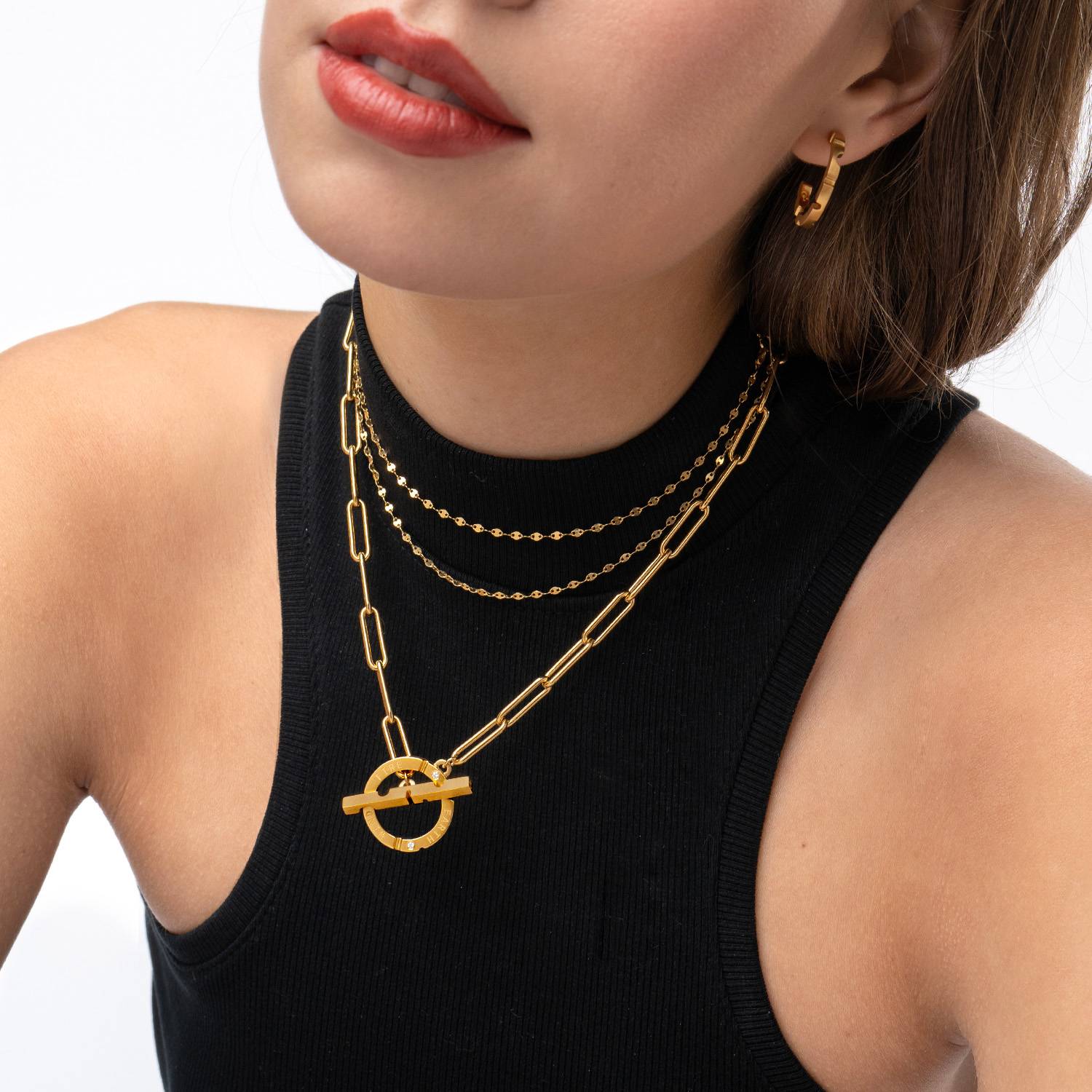 Engraved Axis T Lock Necklace with Diamonds- Gold Vermeil-6 product photo