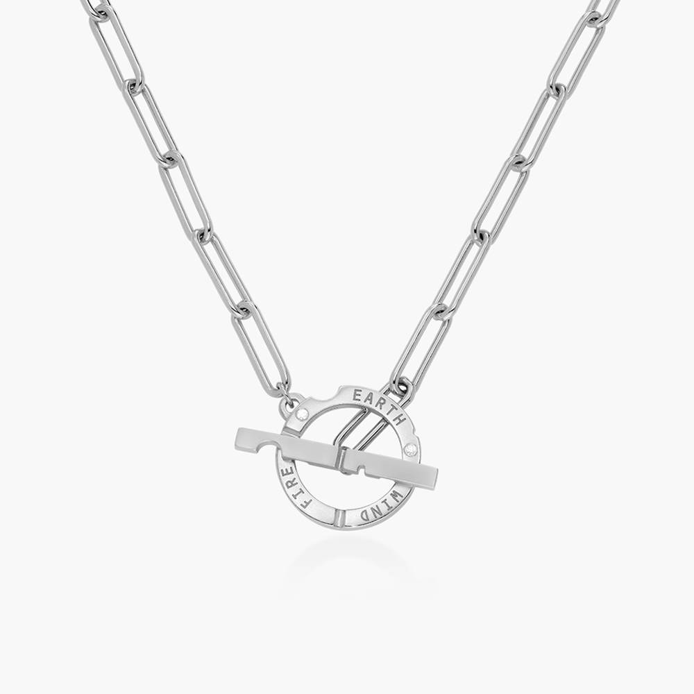 Engraved Axis T Lock Necklace with Diamonds- Silver-1 product photo