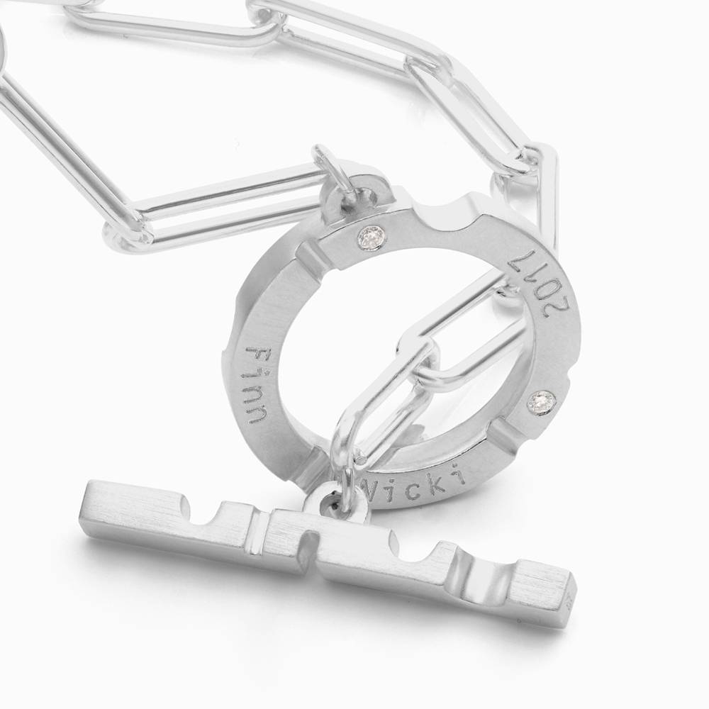 Engraved Axis T Lock Necklace with Diamonds- Silver-2 product photo