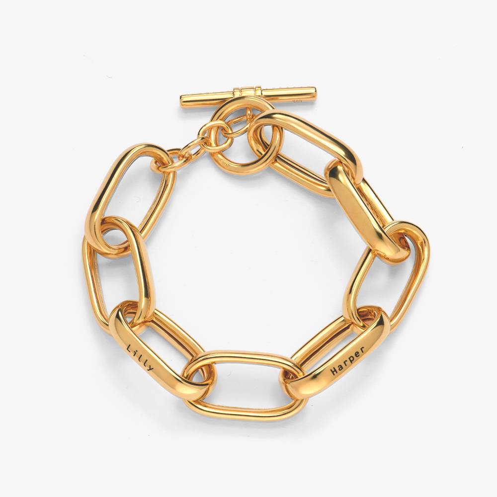 Engraved Chunky Paperclip Bracelet With Diamonds- Gold Vermeil product photo