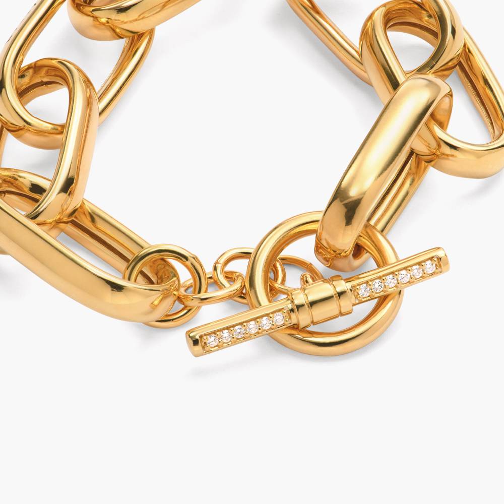 Engraved Chunky Paperclip Bracelet With Diamonds- Gold Vermeil-1 product photo