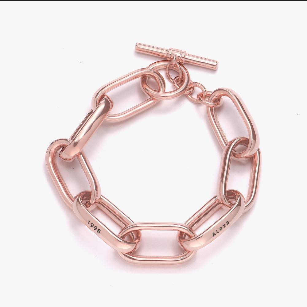 Engraved Chunky Paperclip Bracelet With Diamonds- Rose Gold Vermeil-3 product photo