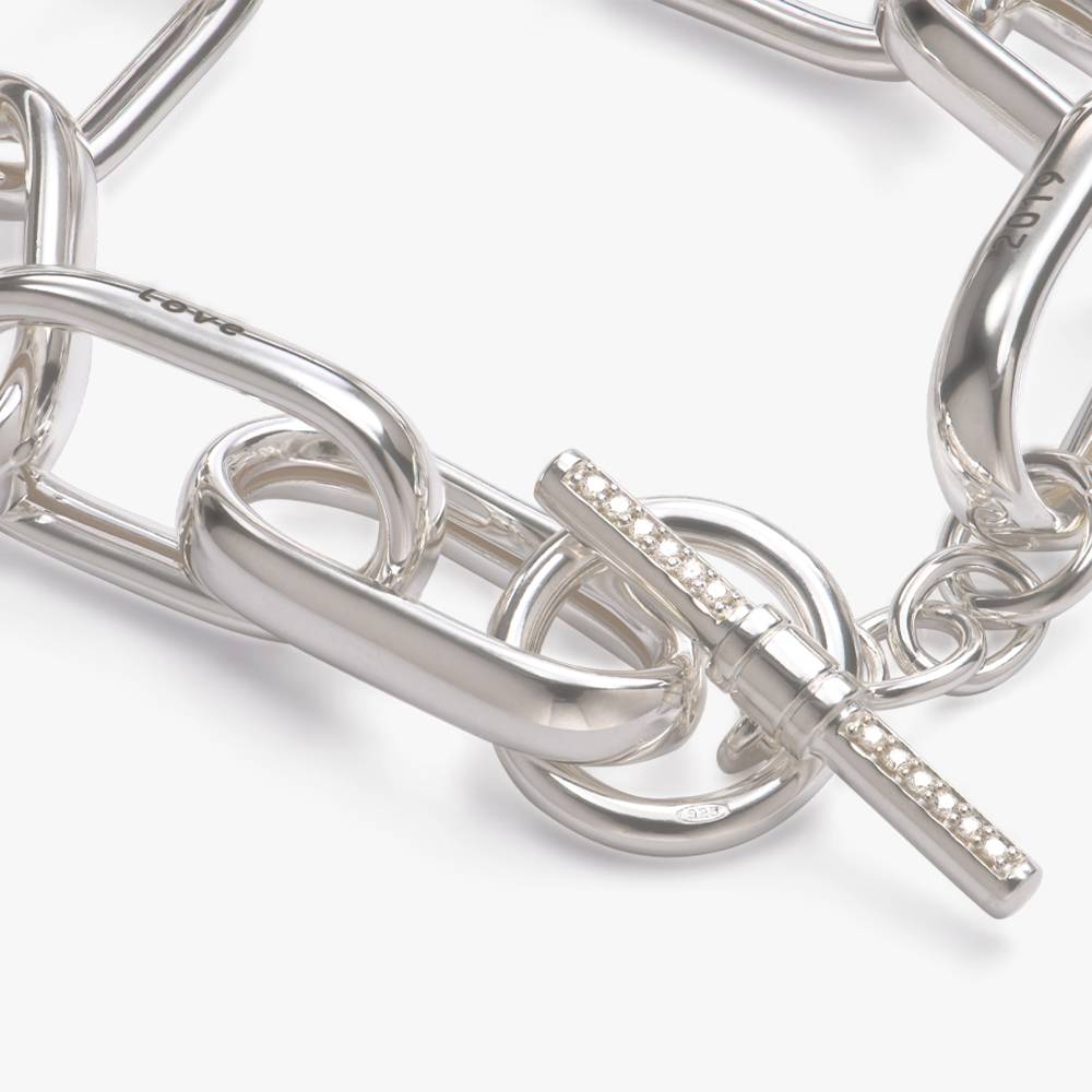 Engraved Chunky Paperclip Bracelet With Diamonds- Silver-3 product photo