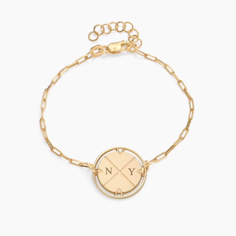 Engraved Compass Bracelet - 14k Solid Gold product photo