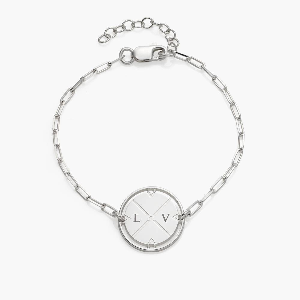 Initial Bracelet - Engraved Compass Bracelet- Silver - Birthday Gift