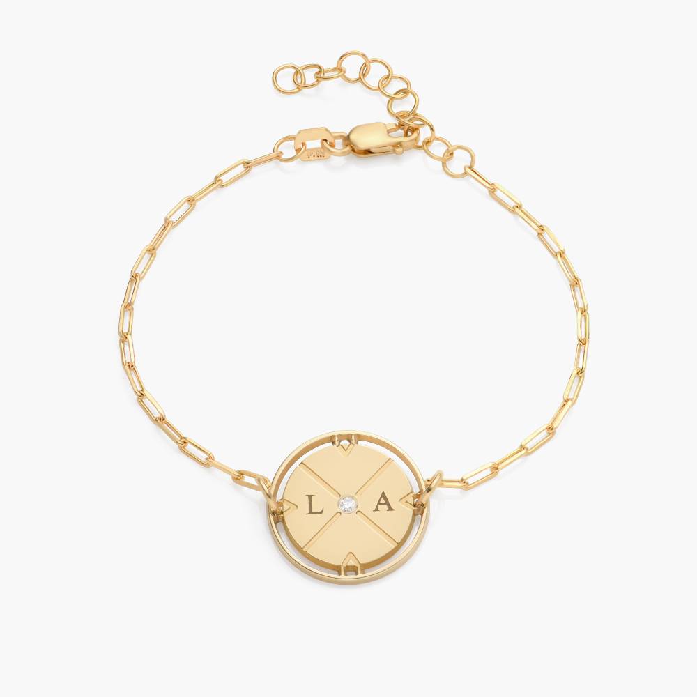 Engraved Compass Bracelet with Diamonds- 14k Solid Gold product photo