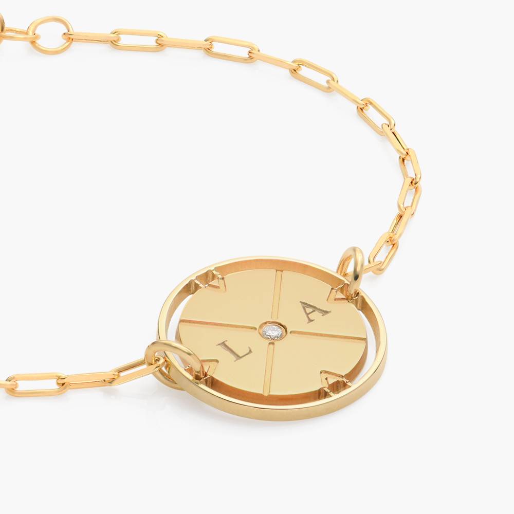 Bracelet Gravé de Compas avec Diamants - Or Jaune 14 carat-2 photo du produit