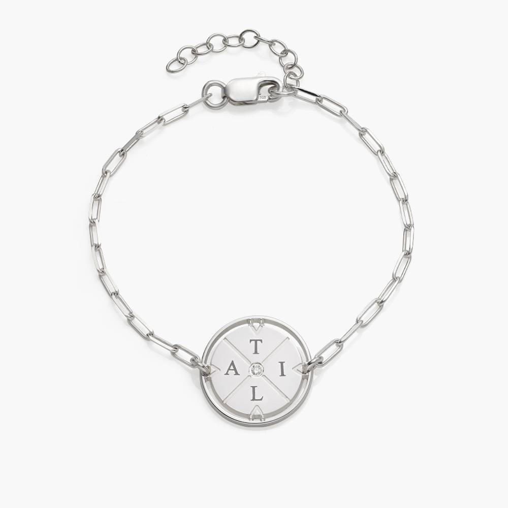 Engraved Compass Bracelet with Diamonds- Silver product photo