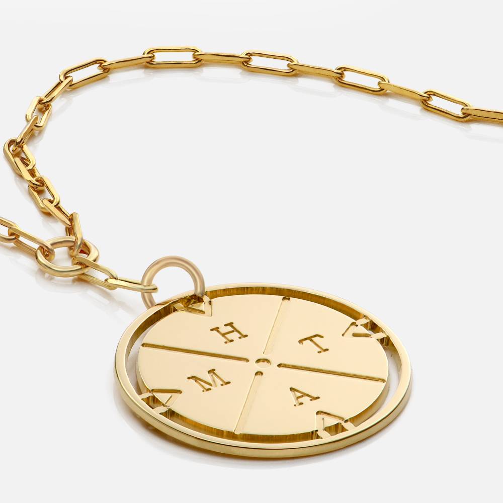 Engraved Compass Necklace - 14k Solid Gold-2 product photo