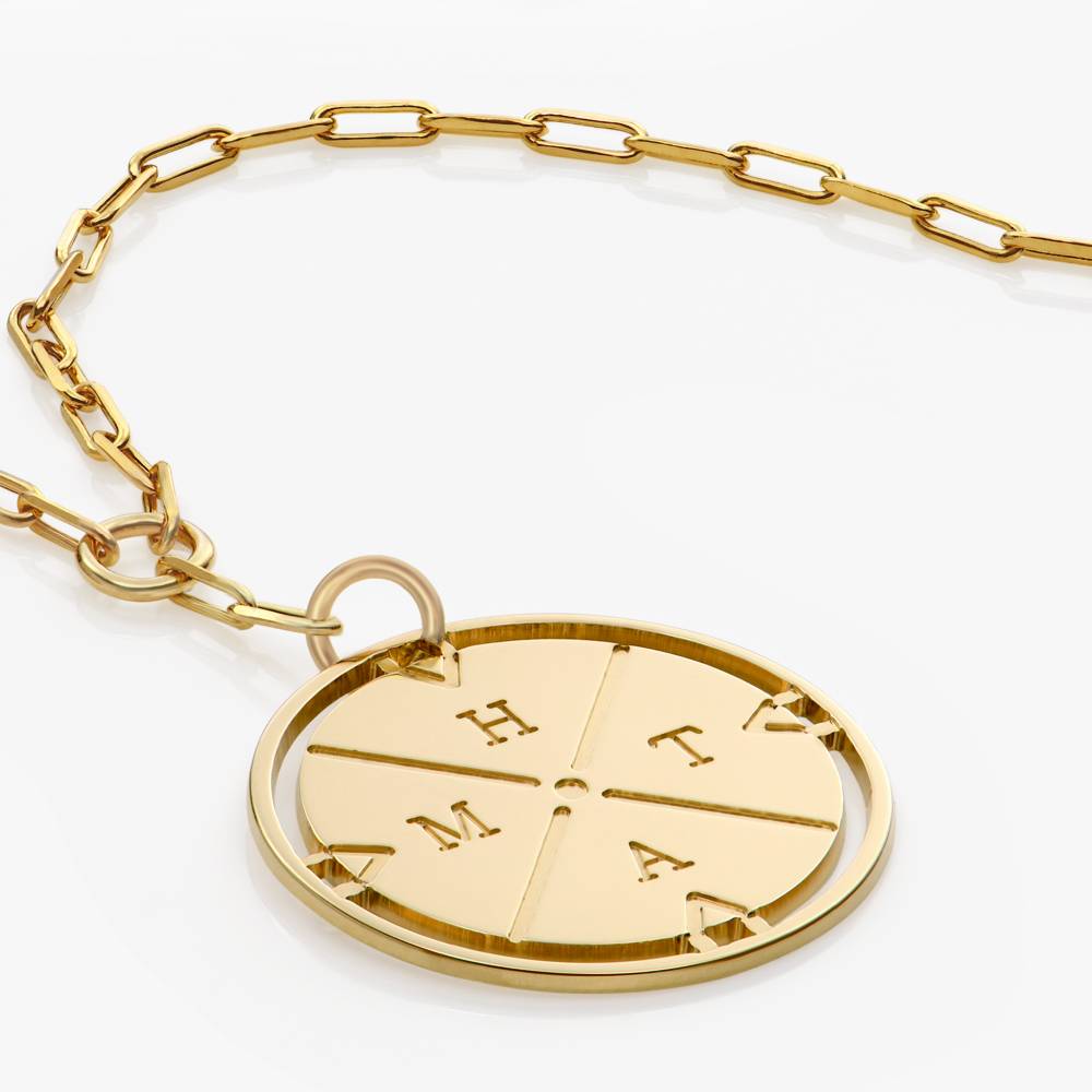 Engraved Compass Necklace - 14k Solid Gold-2 product photo