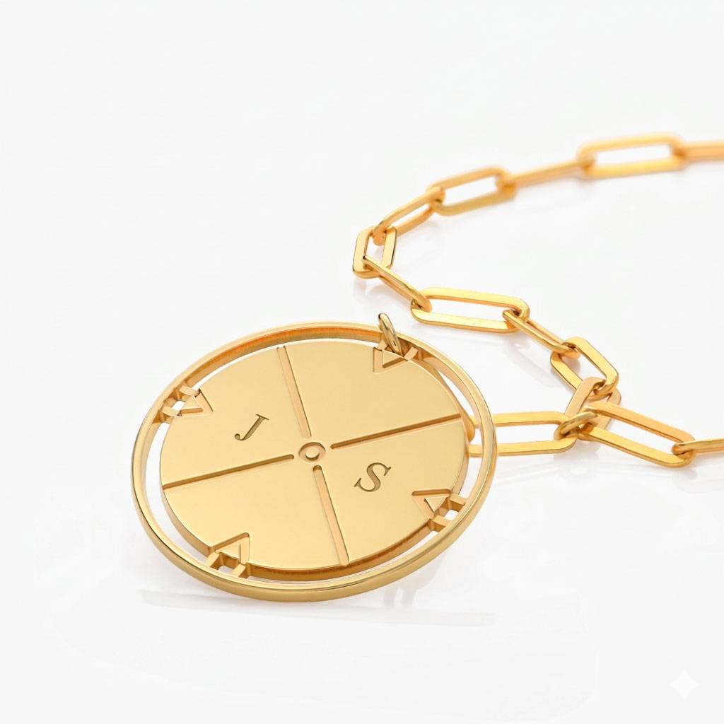 Engraved Compass Necklace - Gold-4 product photo