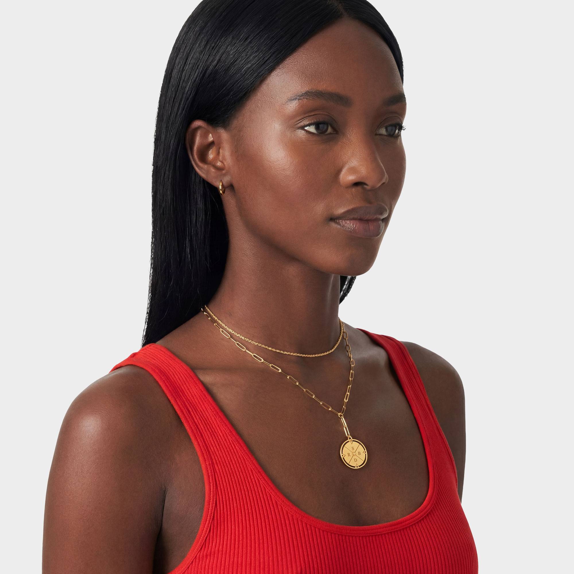 Engraved Compass Necklace - Gold-2 product photo