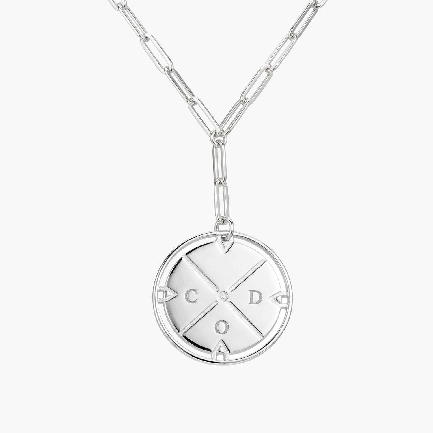 Engraved Compass Necklace - Silver Plated-3 product photo