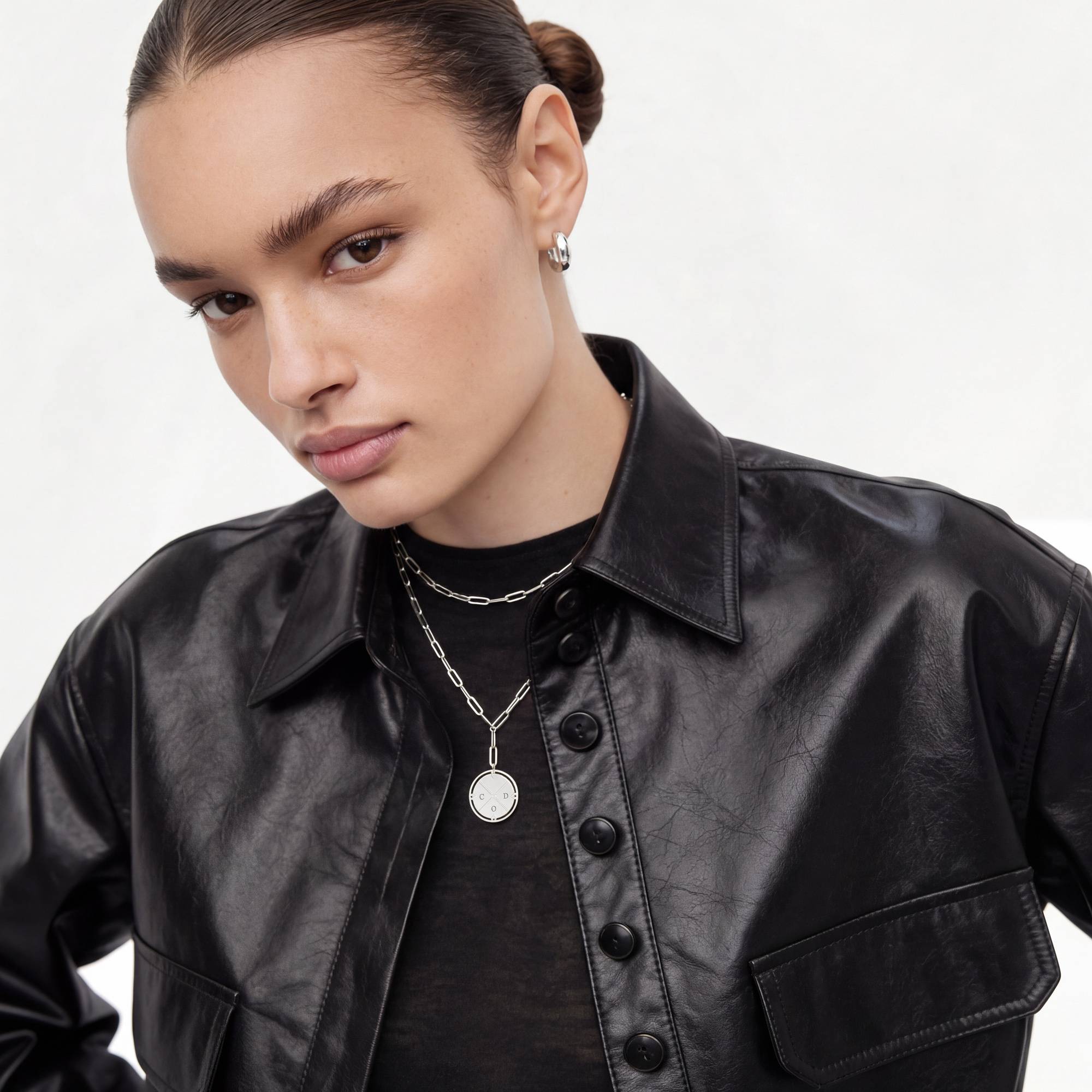 Engraved Compass Necklace - Silver Plated-1 product photo