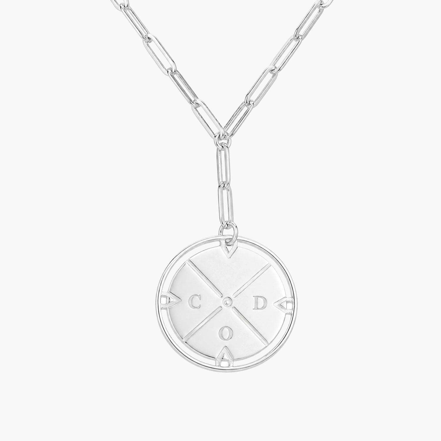 Engraved Compass Necklace - Silver-4 product photo