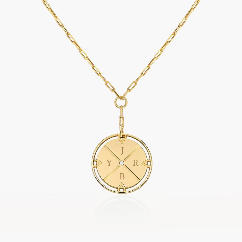 Engraved Compass Necklace with diamond - 14k Solid Gold product photo