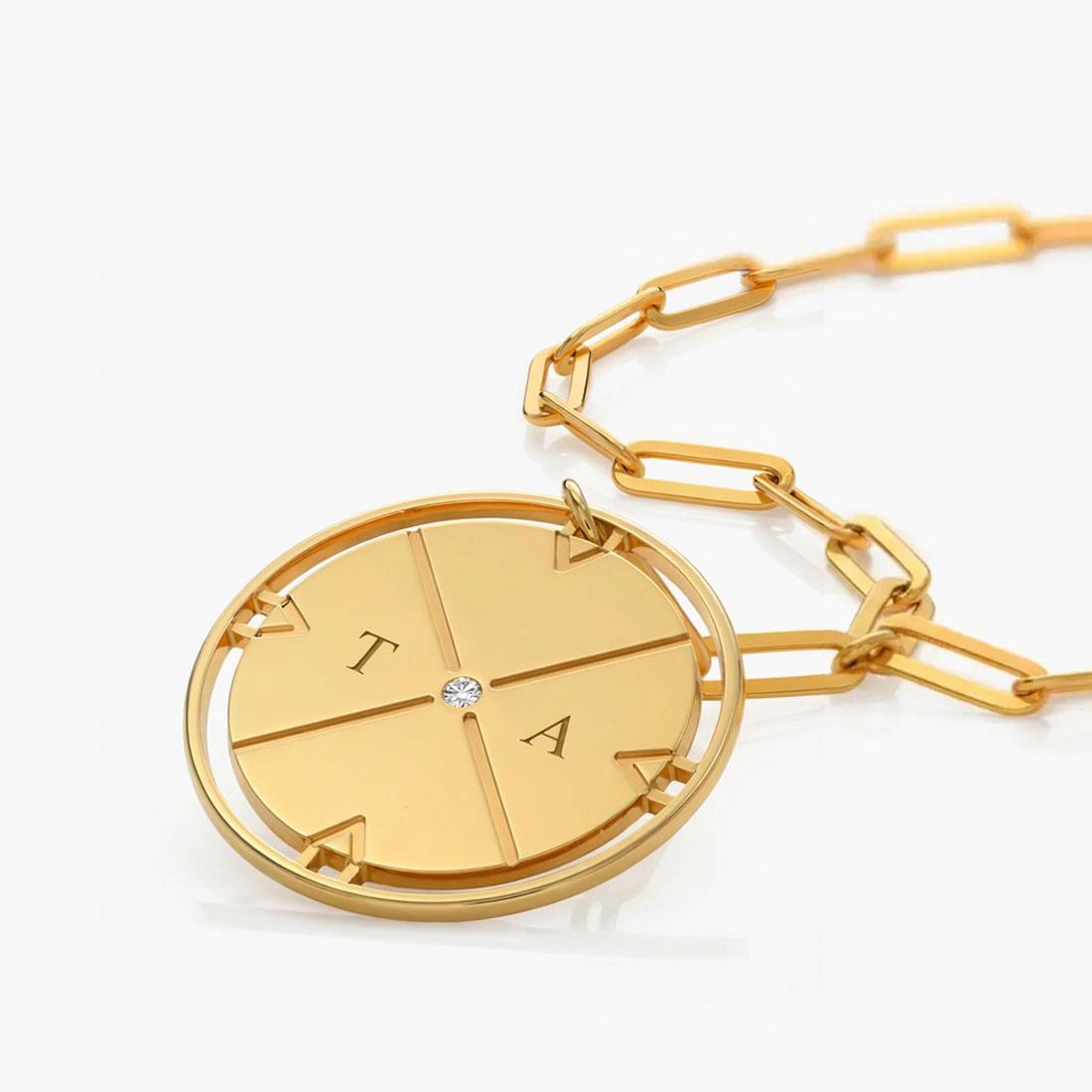 Engraved Compass Necklace with Diamond - Gold Plated-4 product photo