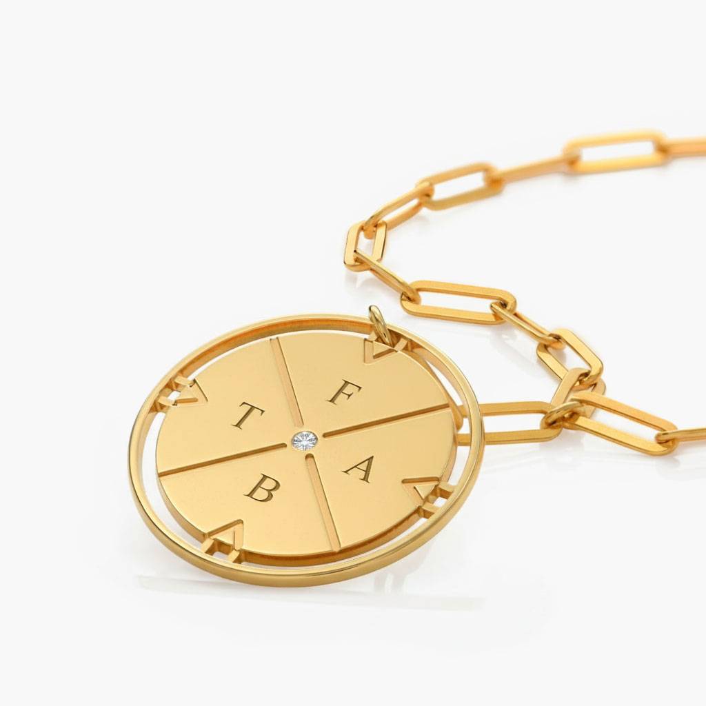 Engraved Compass Necklace with Diamond - Gold Vermeil-2 product photo