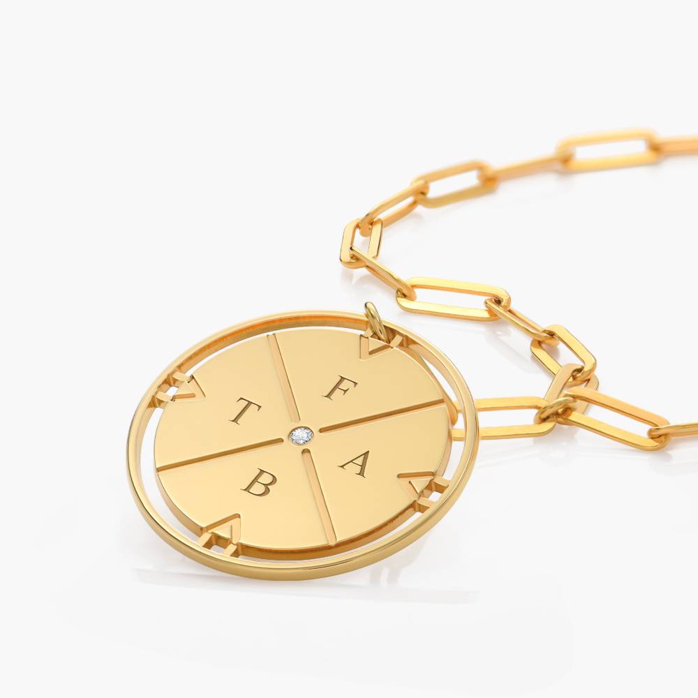 Engraved Compass Necklace With Diamond - Gold Vermeil-4 product photo