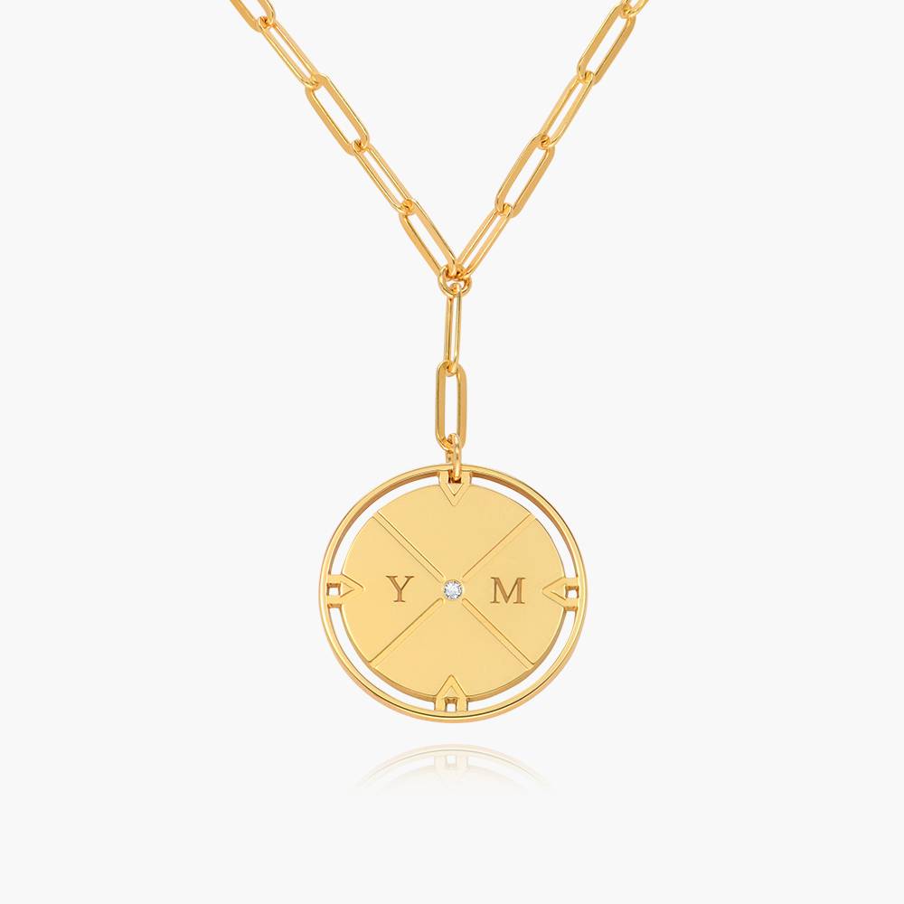 Engraved Compass Necklace With Diamond - Gold Vermeil-4 product photo