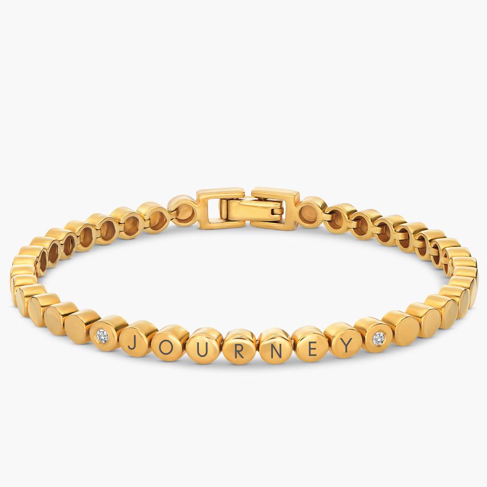Engraved Dot Bracelet with sparkling stones - Gold Plated-1 product photo