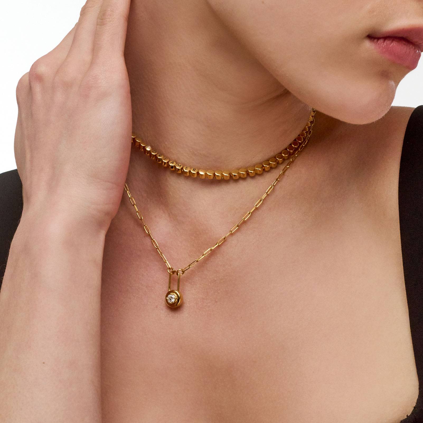 Engraved Dot Necklace - Gold Plated-3 product photo