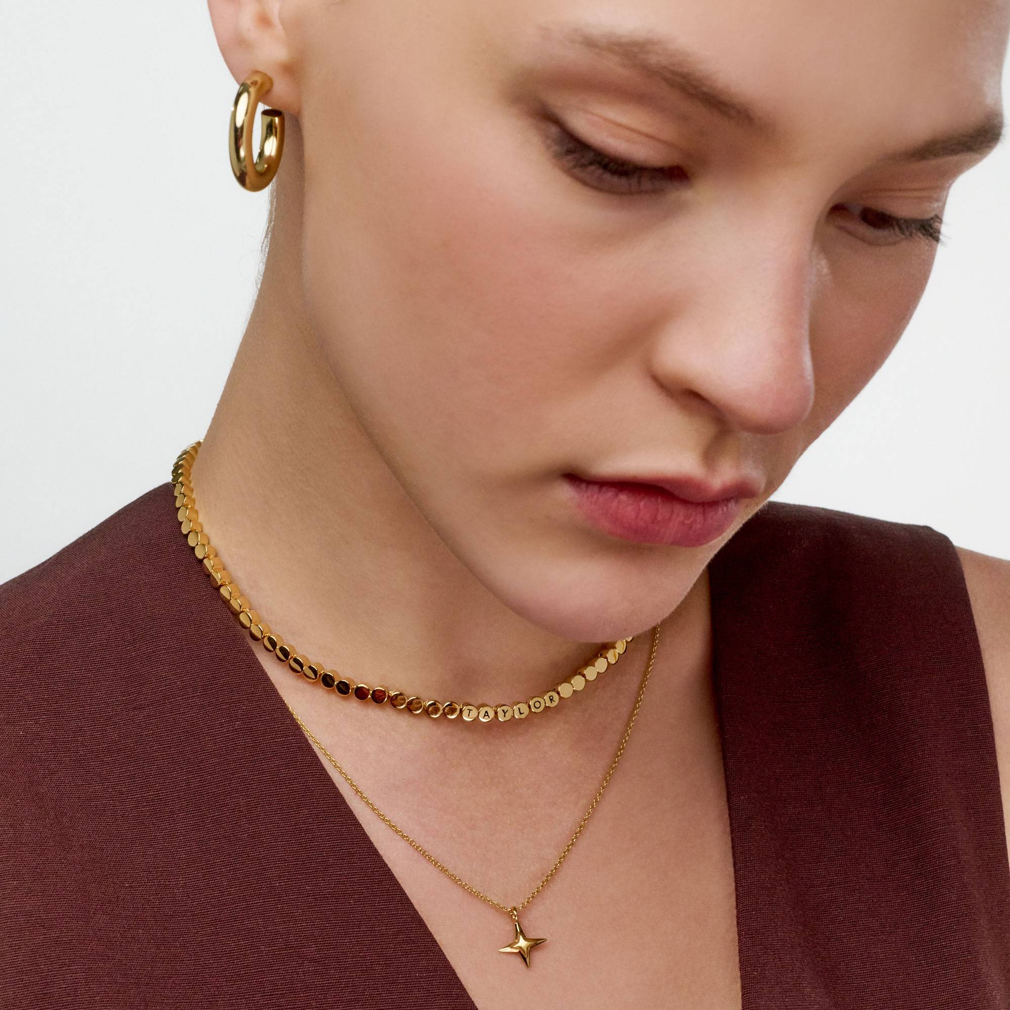 Engraved Dot Necklace - Gold Vermeil-4 product photo