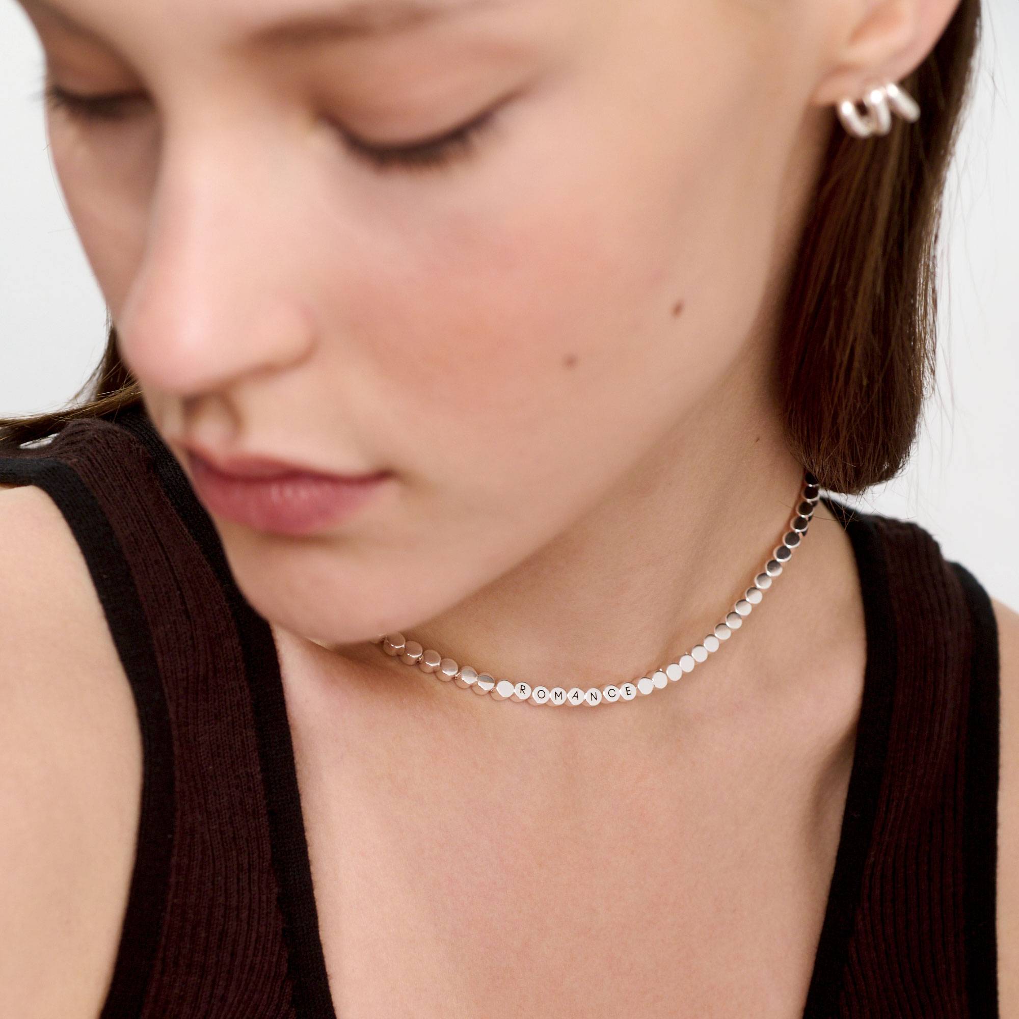 Engraved Dot Necklace - Silver-2 product photo