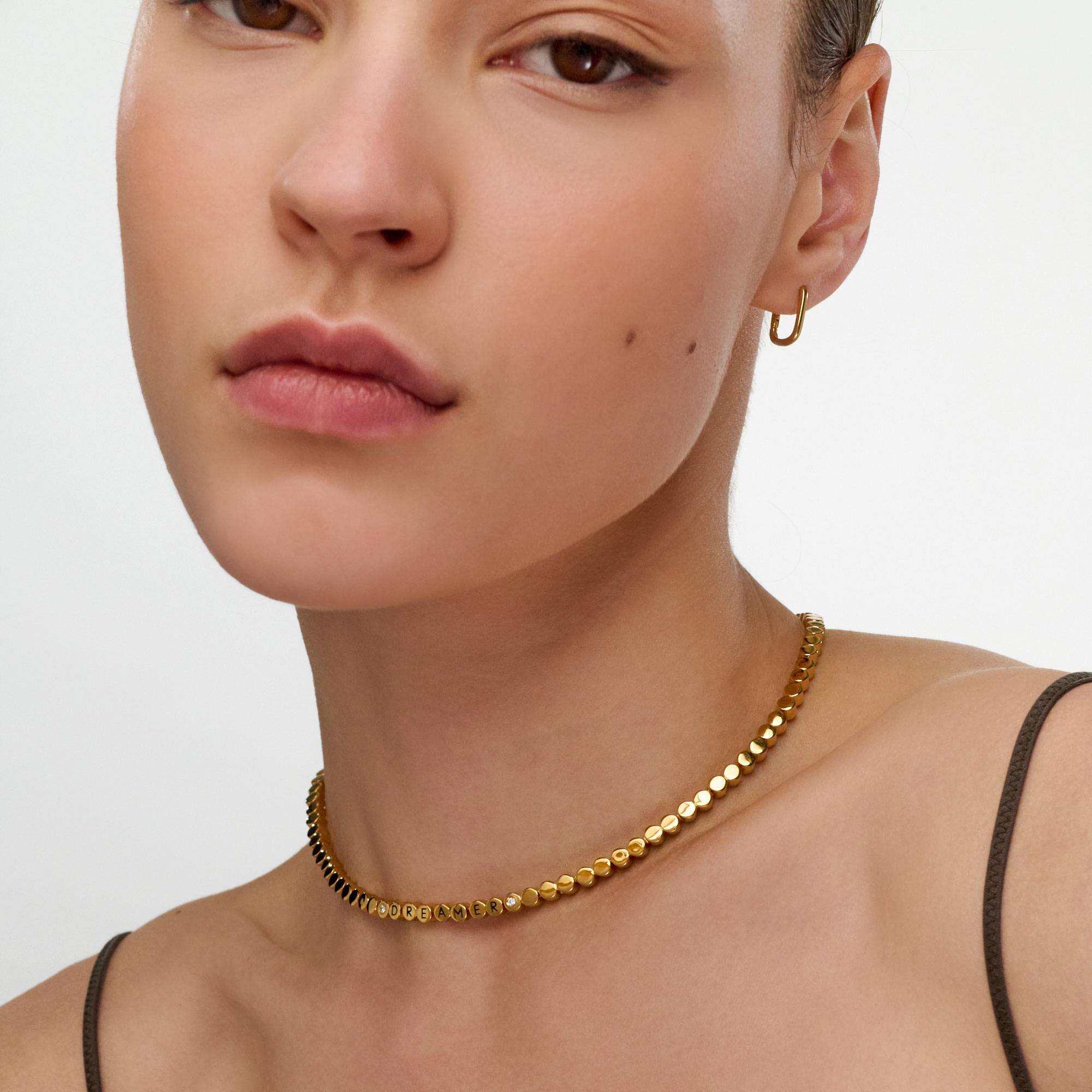 Collier pointillés rectangles à graver, Diamants - Or Vermeil-1 photo du produit