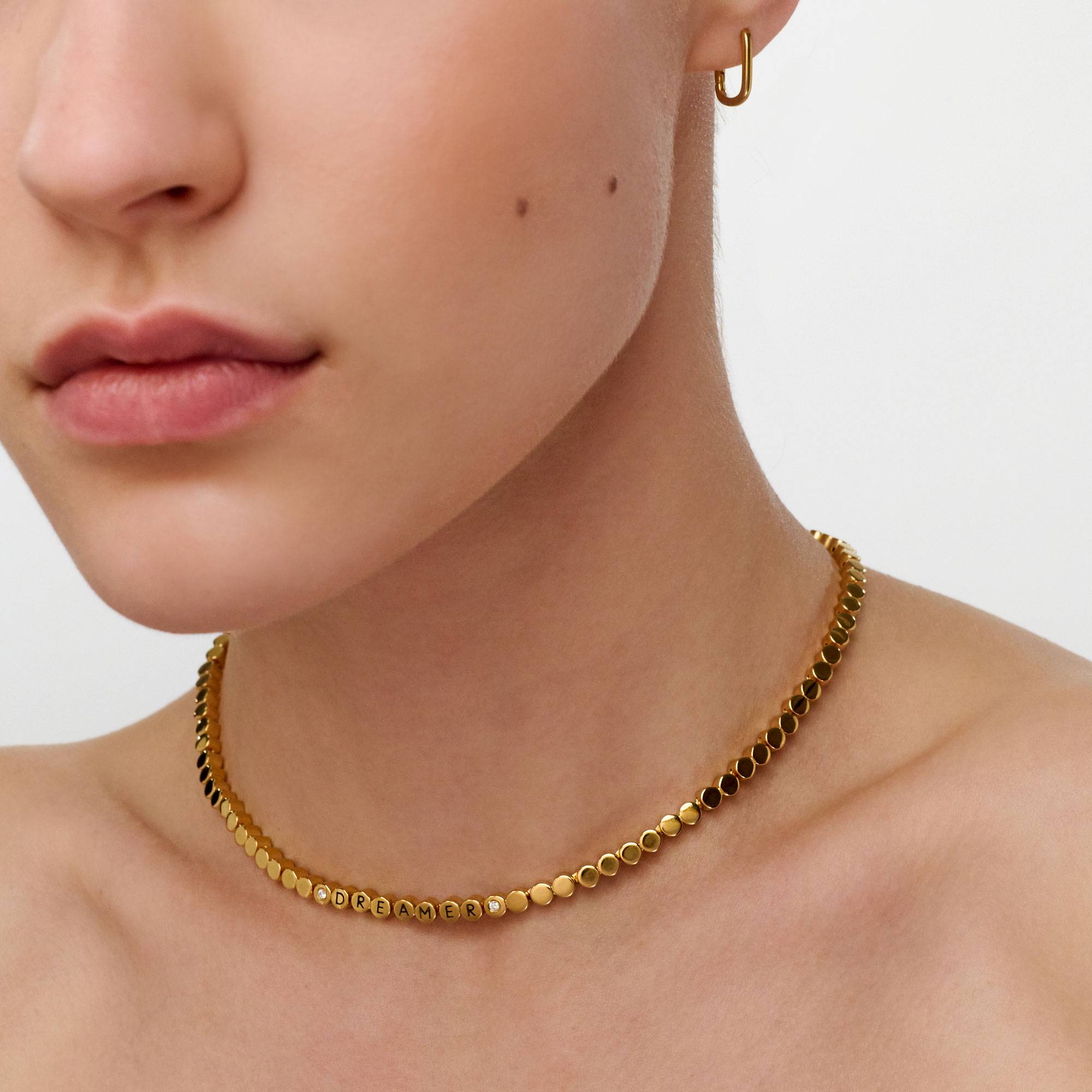 Collier pointillés rectangles à graver, Diamants - Or Vermeil-3 photo du produit