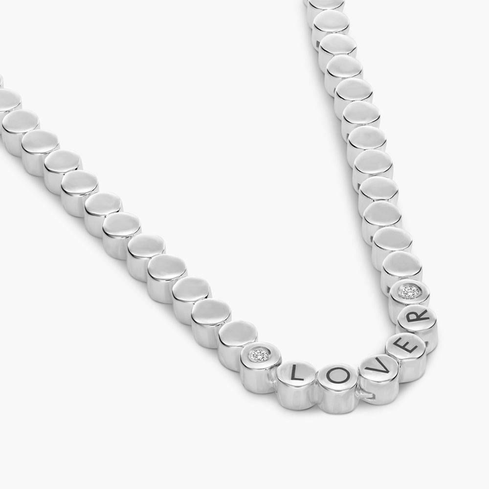 Engraved Dot Necklace with Diamonds - Silver product photo