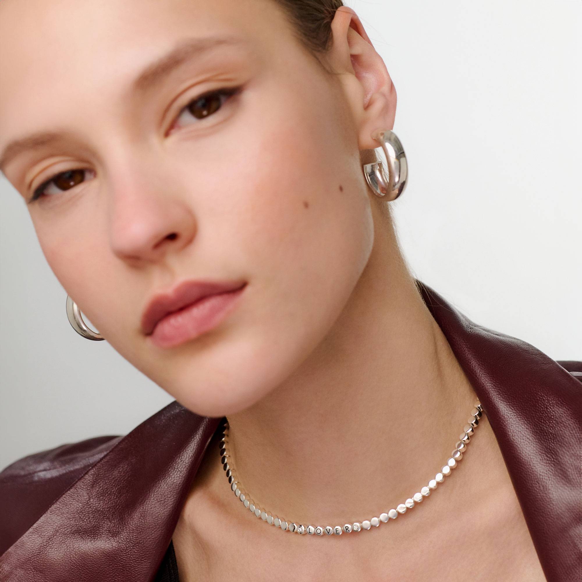 Collier pointillés rectangles à graver, Diamants - Argent-4 photo du produit