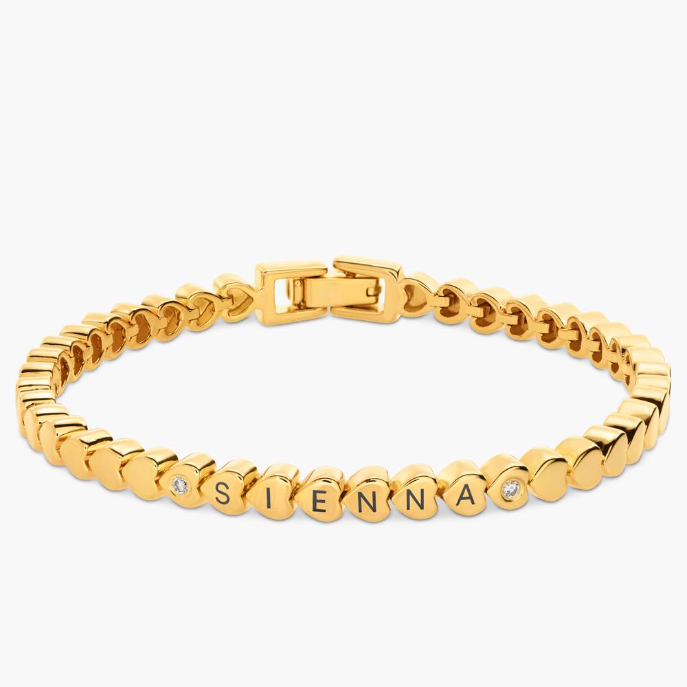 Engraved Dotted Heart Bracelet with sparkling stones - Gold Plated-5 product photo