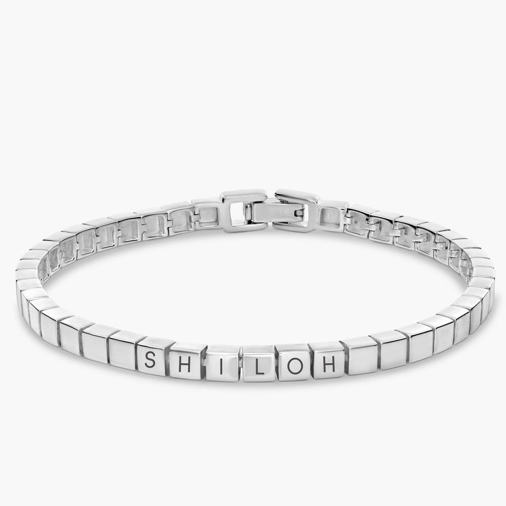 Engraved Dotted Square Bracelet - Silver-1 product photo