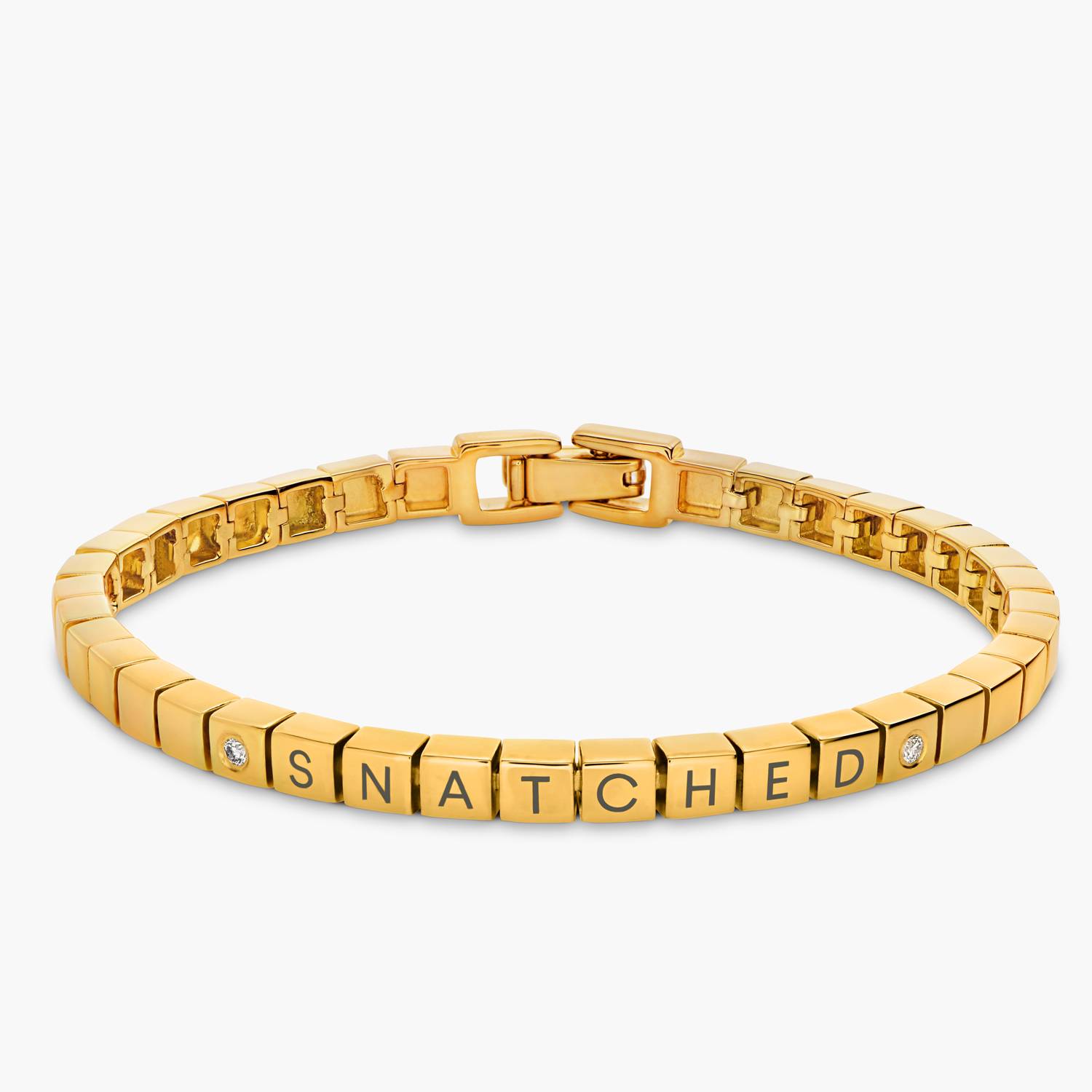 Engraved Dotted Square with sparkling stones Bracelet - Gold Plated-5 product photo
