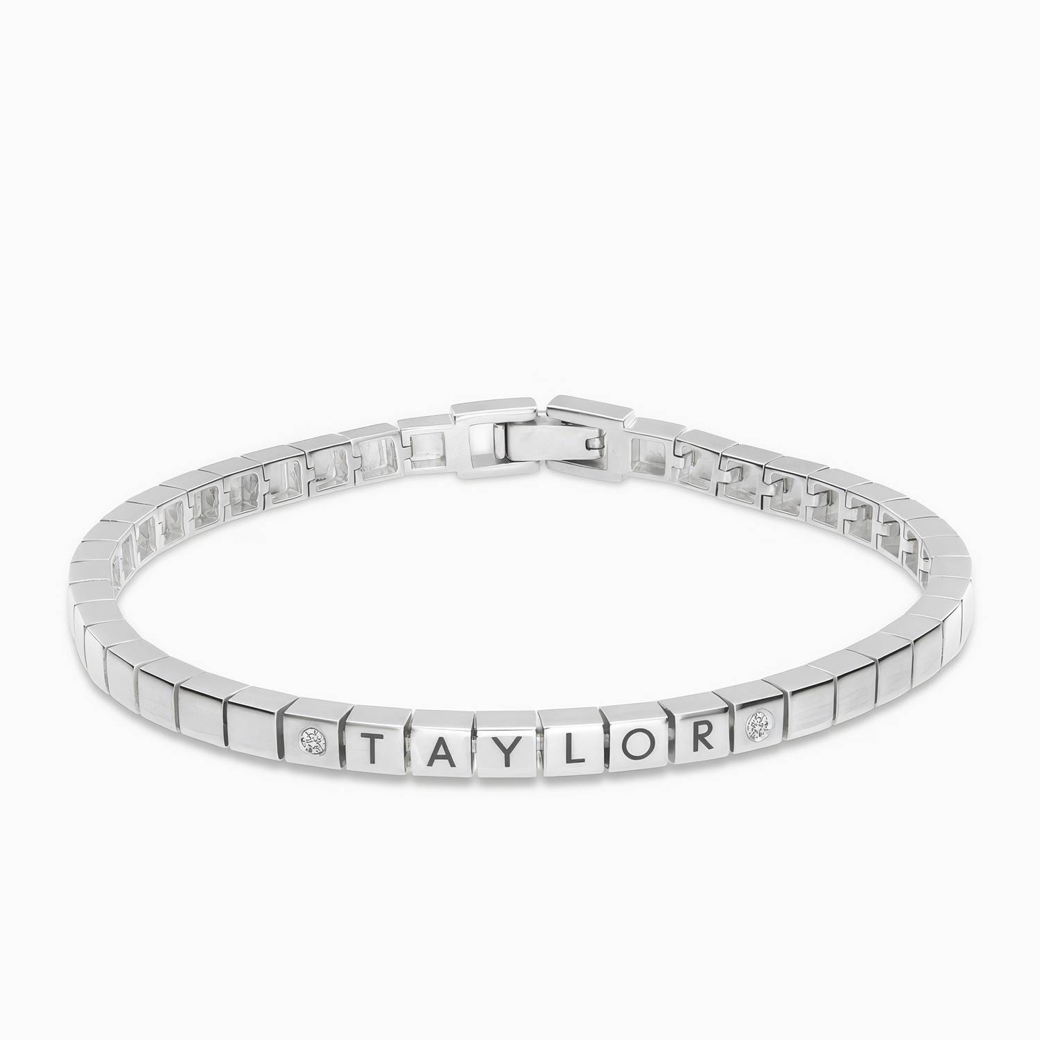 Engraved Dotted Square with sparkling stones Bracelet - Silver-1 product photo