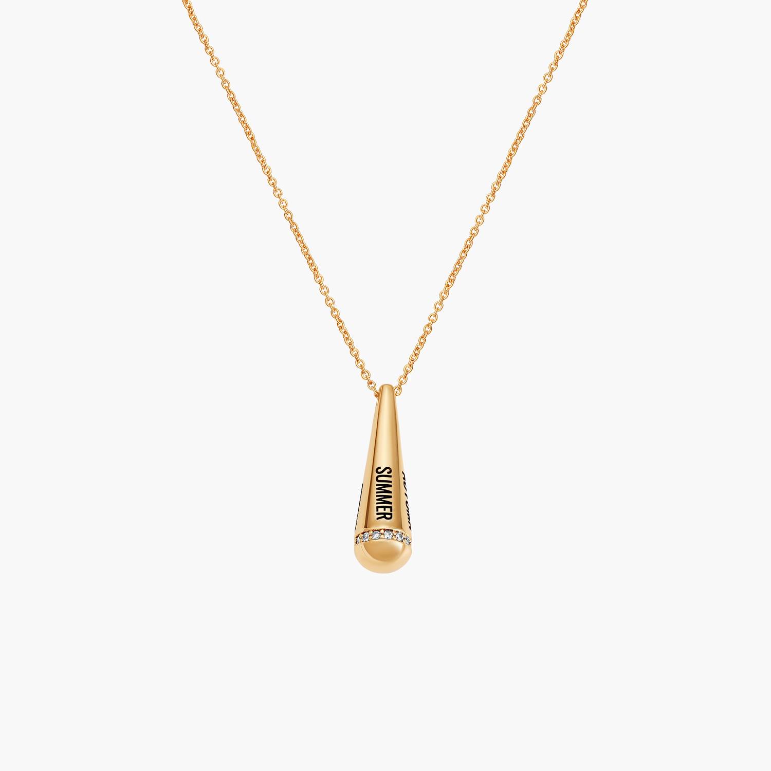 Engraved Drop Necklace with sparkling stone - Gold-1 product photo