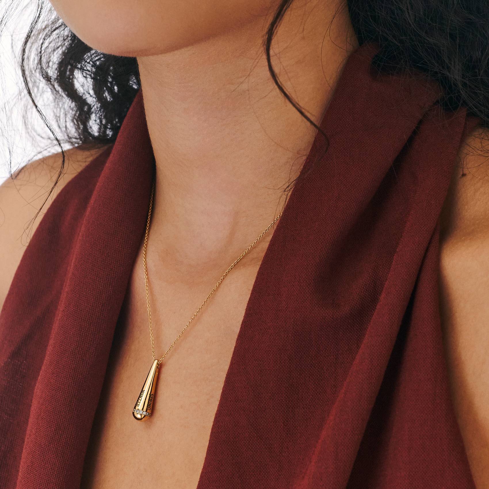 Engraved Drop Necklace with sparkling stone - Gold-4 product photo