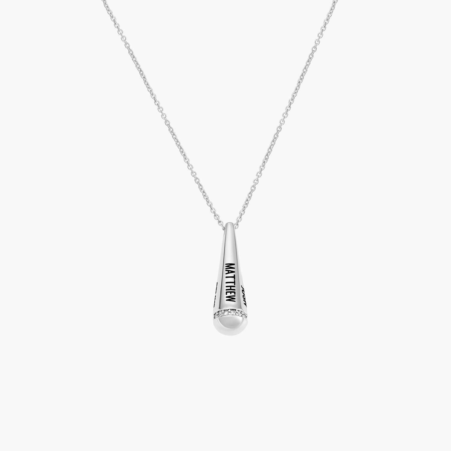 Engraved Drop Necklace with sparkling stone - Silver-1 product photo
